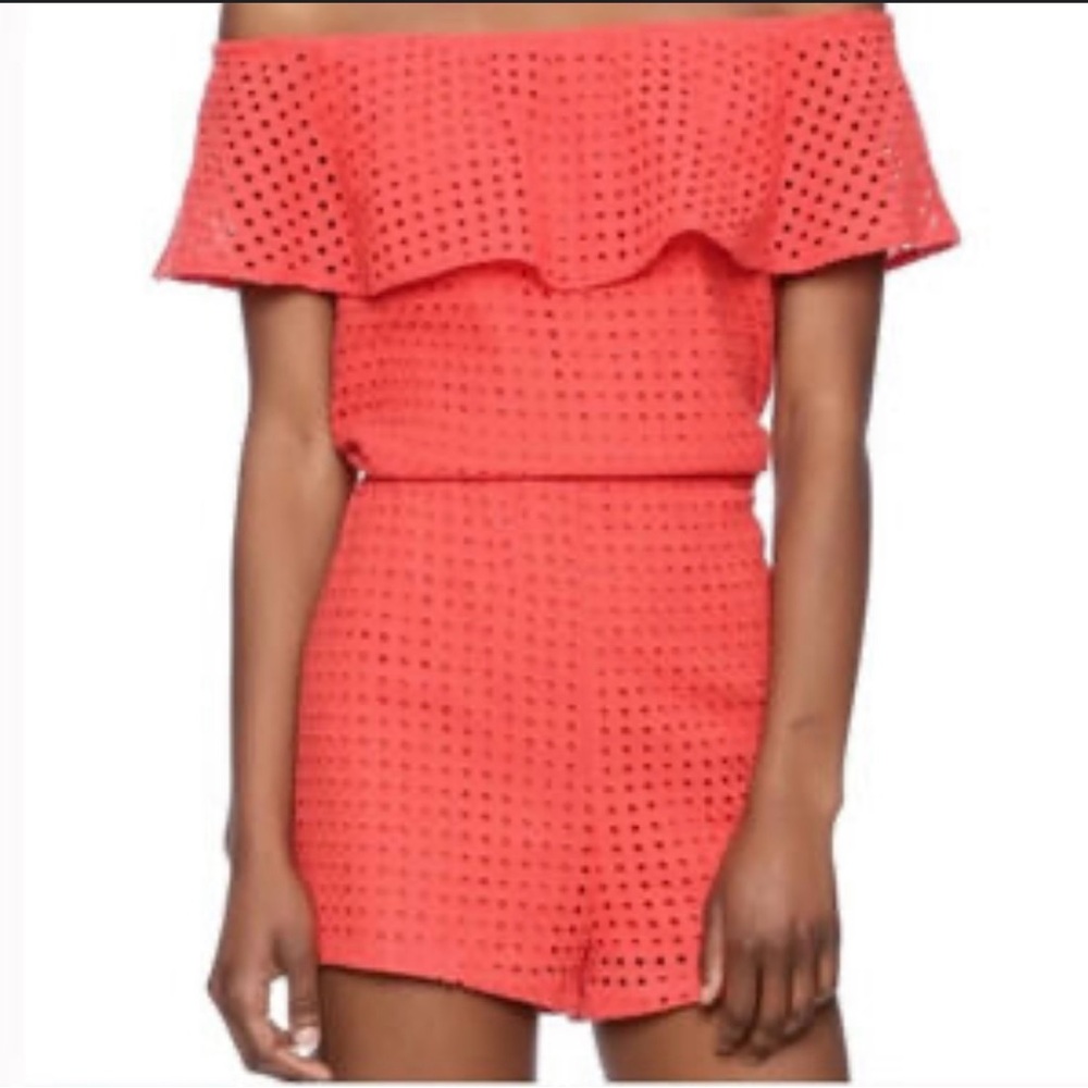 Buddy Love Coral Lolo‎ Cherry Romper Eyelet Lace Flouncy Preppy